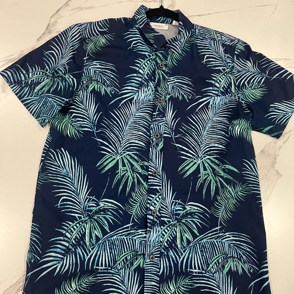 Navy Tropical Palm Men's Casual Shirt